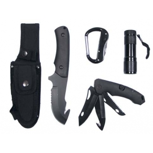 Set Cuchillo y Navaja con Linterna Led Negro MFH 2