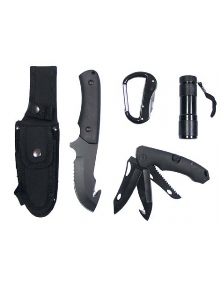 ComprarSet Cuchillo y Navaja con Linterna Led Negro MFH