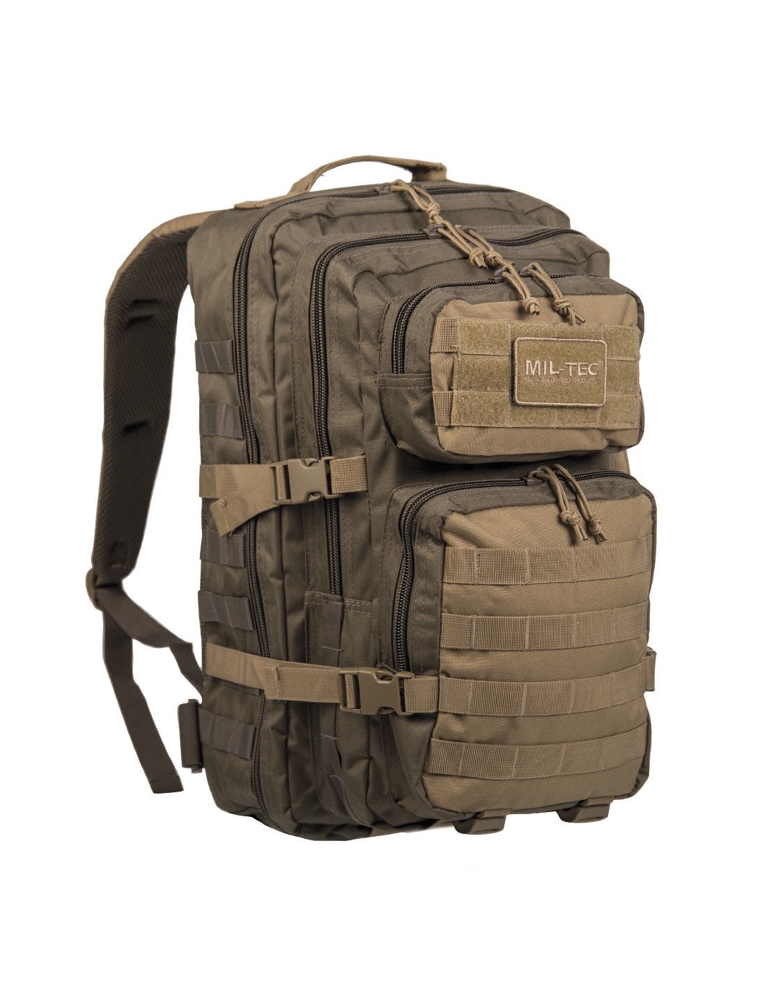 Mochila US Assault Pack LG Ranger MilTec Verde y Coyote con Parche