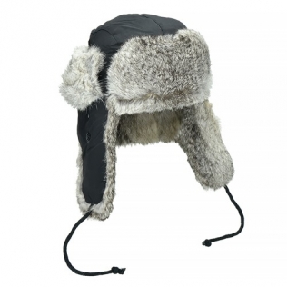 Gorro de Leñador con Piel de Conejo MFH Negro
