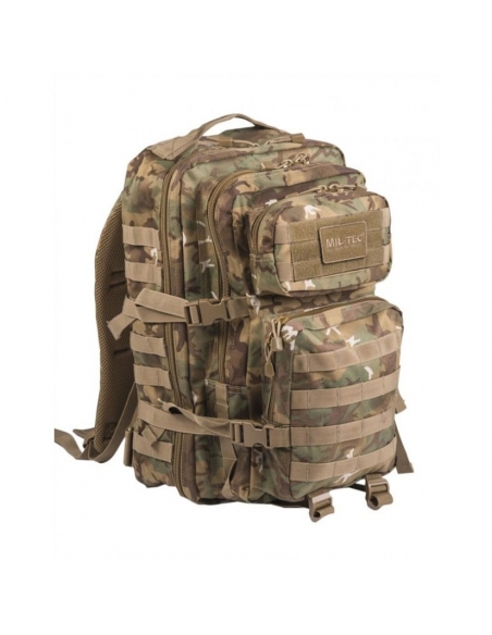 Mochila Táctica Militar MilTec US Assault LG 36 Litros Woodland Arid con Velcro Frontal