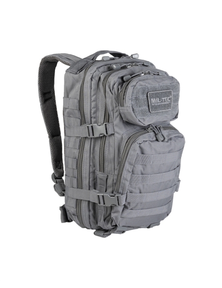 Mochila Táctica Militar MilTec US Assault SM 20 Litros Urban Grey con Velcro Frontal
