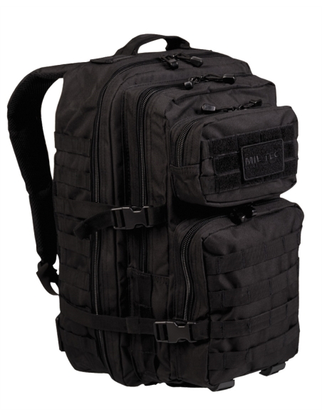 Mochila Táctica Militar MilTec US Assault LG 36 Litros Negra con Velcro Frontal