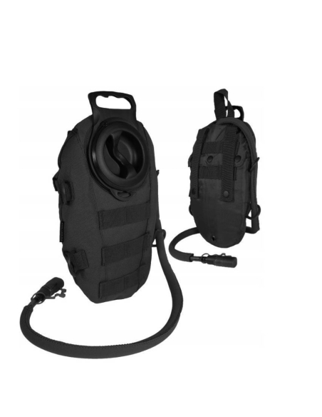 Bolsa de Hidratación MilTec Molle 1 litro Negro por delante y por detrás.