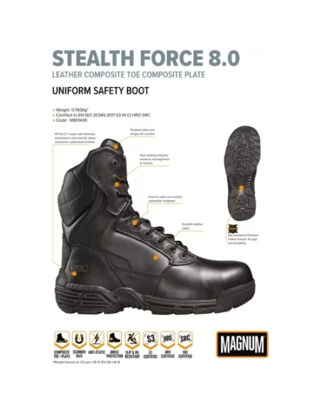 Botas Policiales Stealth Force 8.0 de Cuero WPI MAGNUM